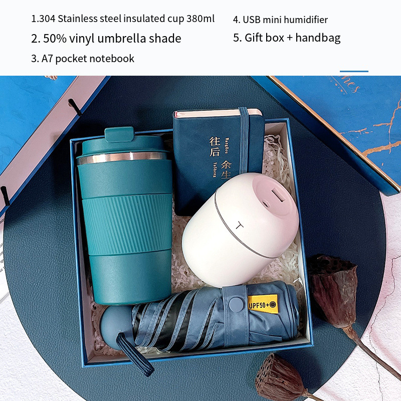 Thermos cup + humidifier + mobile holder + umbrella (blue)