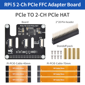 Cappello da 2 pollici per lampone Pi 5, espande i connettori PCIe FFC a 2 canali supporta l'impilamento di più cappelli PCIe - Product Image 3