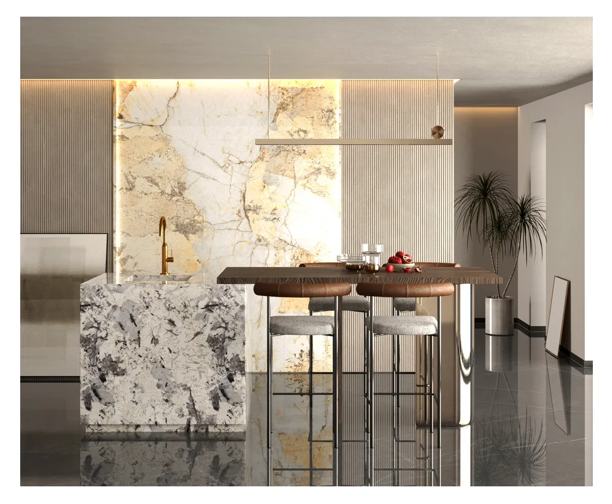 Feuille de marbre de grande dalle de textures riches 3200X1600mm Design luxueux pour la décoration intérieure
