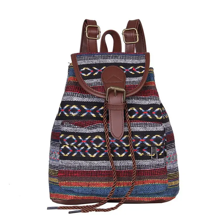 Groothandel Retro Vintage Design Etnische Stijl Bohemia Trekkoord Mini Rugzak Tas Schooltas Voor Dames Vrouwen