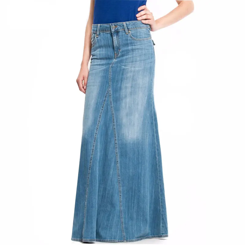 Custom Vintage Style Denim Skirt for Women Women Skirt High Quality Stretch Cotton Denim Jean Maxi Skirts Long