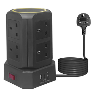 Interruttore di sovraccarico della presa di estensione della torre Standard del Regno Unito 2 USB-A 1 porta di tipo C 8 prese per rete NFC cavo 5m presa da tavolo - Product Image 1