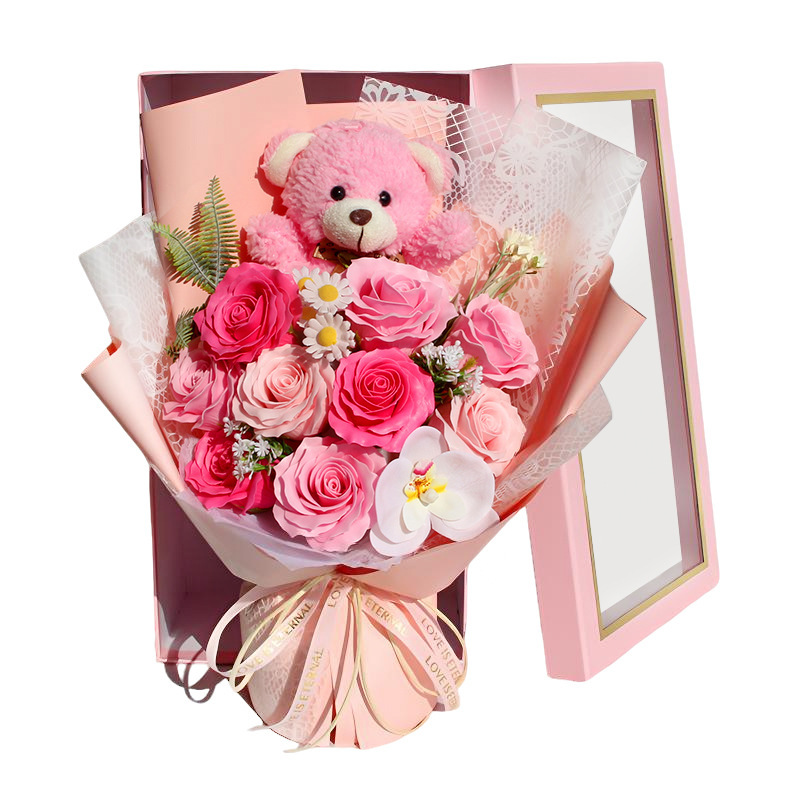 bouquet di manta con orsetto rosa