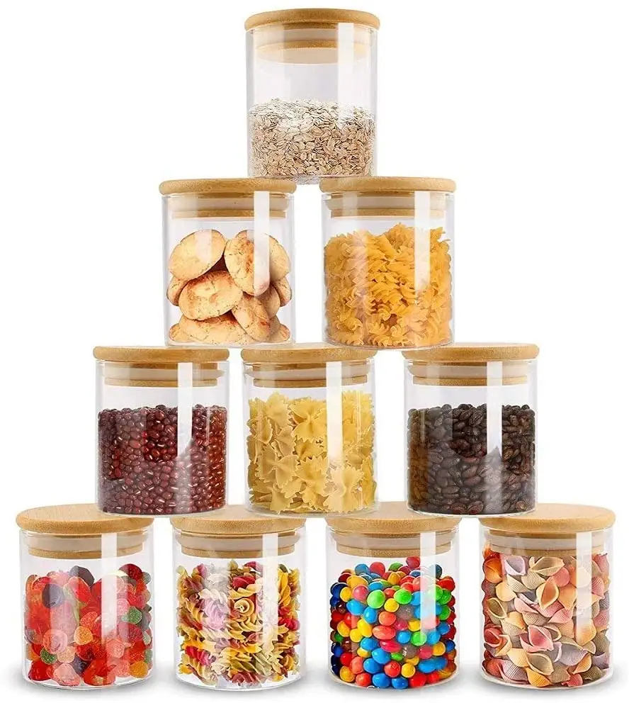 Tarros de vidrio de borosilicato para especias, contenedores de almacenamiento de alimentos con tapas de bambú, 4oz, hermético, seguro para conservar alimentos