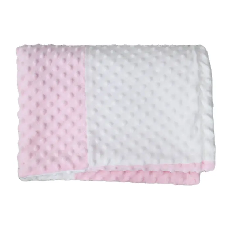 Couverture d'emmaillotage douce avec motifs d'impression de pompons à pois en Minky 3D pour bébé avec support en pointillés