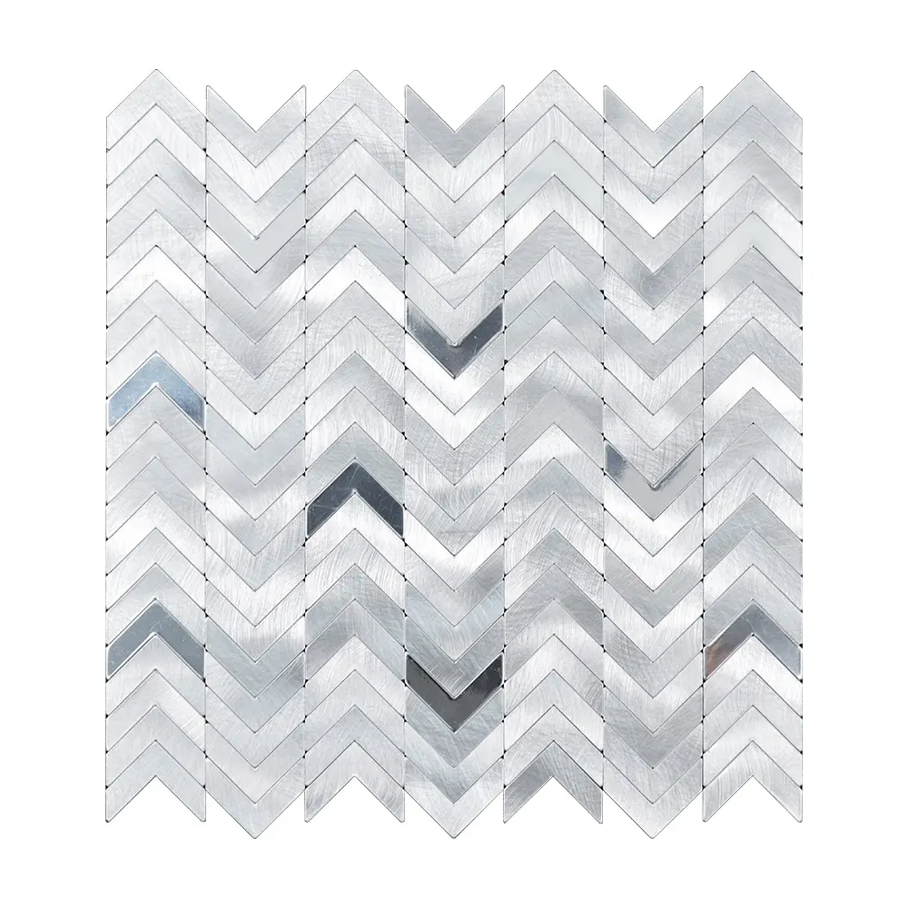 Listo para enviar superficies de plata alfa palo de mosaico de metal de aluminio pulido alto en azulejos de pared
