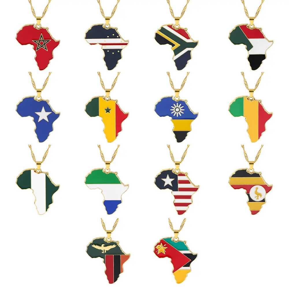 Collar de bandera de país mundial con forma geométrica creativa, collar con colgante de mapa africano de Metal esmaltado para mujer