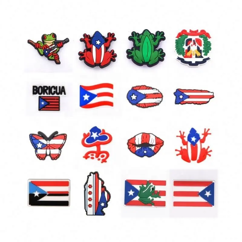 Bendera Puerto Rico jimat keberuntungan karet untuk dekorasi bakiak kupu-kupu katak pengiriman cepat