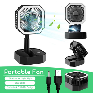 Taşınabilir Fan şarj edilebilir ayarlanabilir yükseklik açısı ile <span class=keywords><strong>LED</strong></span> ışık USB katlanabilir Mini Fan seyahat ofis ev için kişisel Fan