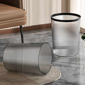 Seçim eğlenceli çizgili şeffaf plastik çöp tenekesi basit dairesel ev çöp tenekesi oturma odası ofis yatak çöp tenekesi - Product Image 5