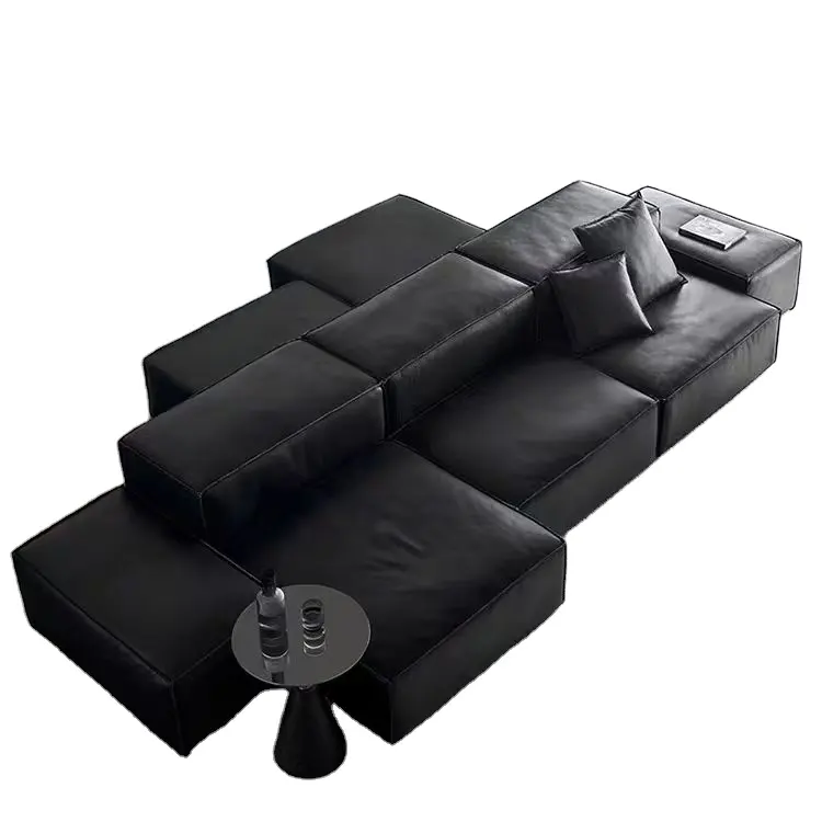 Modernes chesterfield schwarzes leder verstellsofa verkauf lounge teilbares sofa bett ecke leder verstellsofa-sets