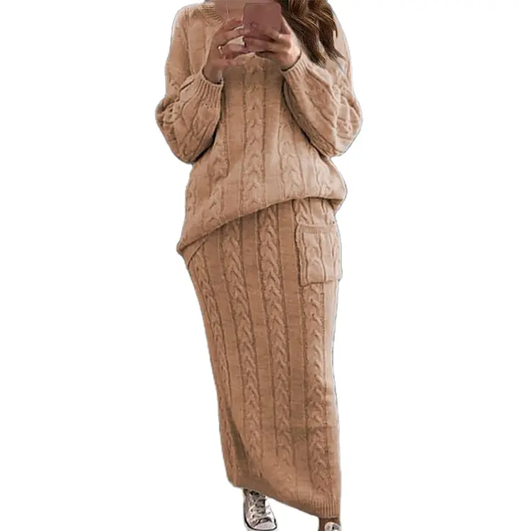Suéter informal para mujer, conjunto de 2 piezas, Jersey de punto de Color sólido, otoño e invierno, venta directa de fábrica
