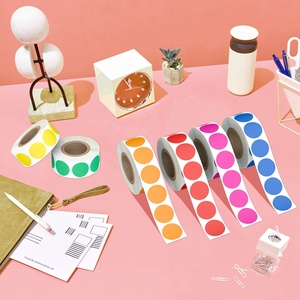 500 Labels/Roll 3/4&quot; Round Includes Bright Yellow Green <strong>Red</strong> Pink Orange Blue <strong>Color</strong> <strong>Coding</strong> Circle Dot Labels - Product Image 3