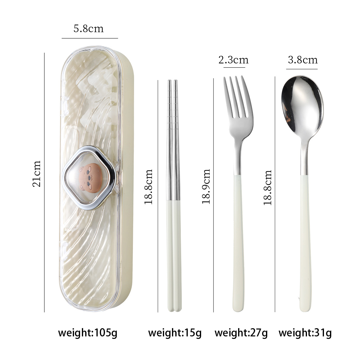 Ensemble de vaisselle portable trois pièces à motif de dessin animé (Blanc)