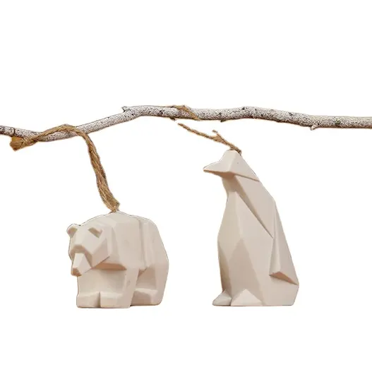 Geometric Bear and Penguin, Hanging Ceramic Bear Wedding Decorative Desk Adornment for Gird Friend