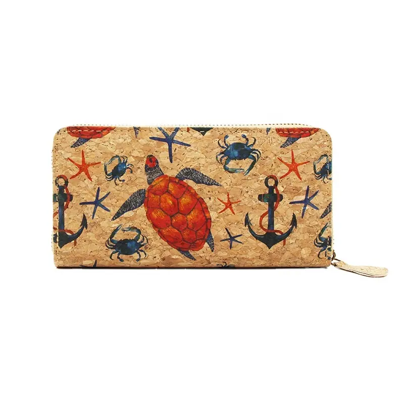 Art Oil Painting Cork Purse with Zipper Custom Logo Anti-theft Easy to Carry Long Wallet for Daily Use