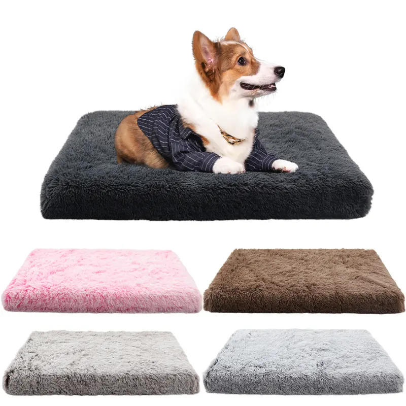 Cama quadrada fofa para animais de estimação, almofada removível e lavável de pelúcia para cães e gatos