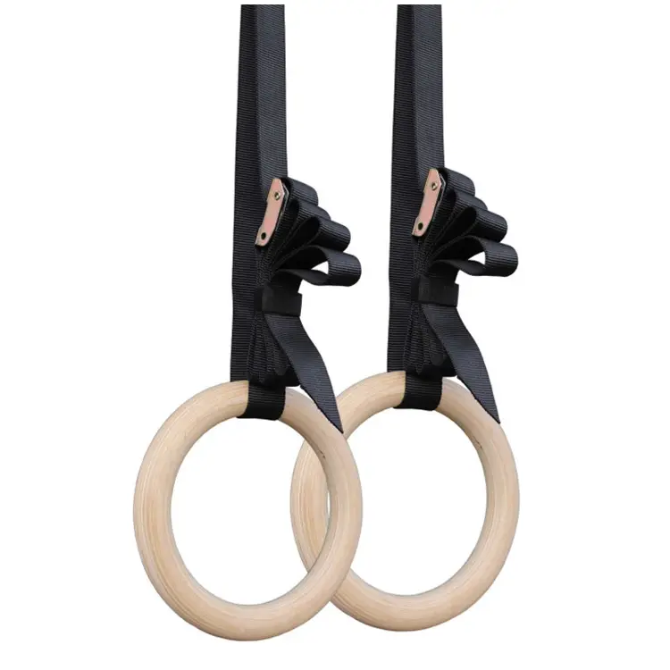 Prezzo all'ingrosso Fitness allenamento della forza cinghie per anelli ginnici anelli per esercizi anelli per ginnastica in legno con cinghie regolabili