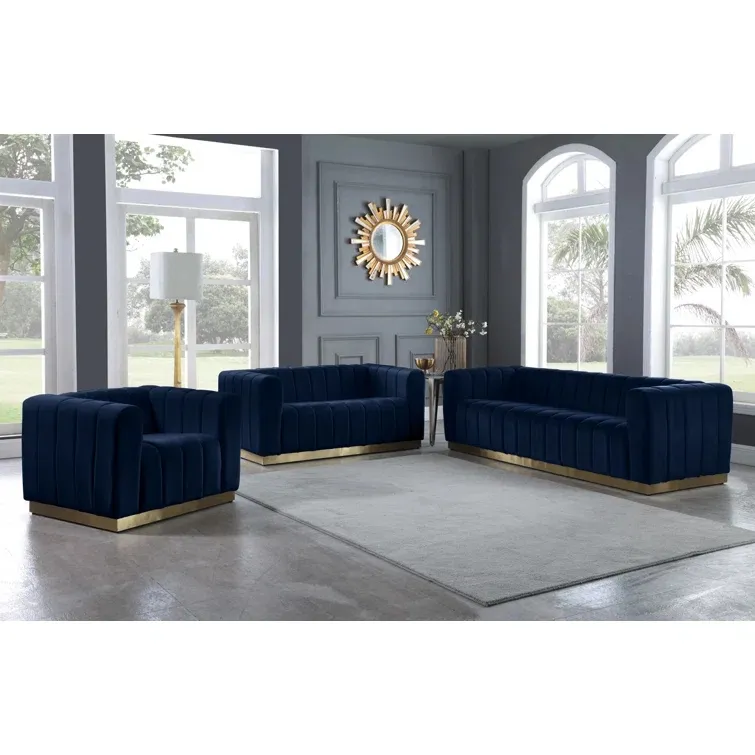 Divani moderni in velluto divano design personalizzato divano Set mobili 1 + 2 + 3 divano curvo Chesterfield in tessuto di velluto nero
