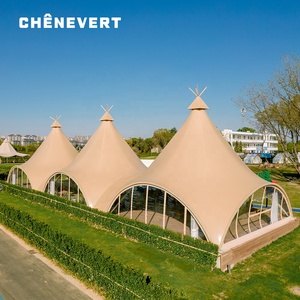 Triplet đôi-đỉnh lều ngoài trời sang trọng vải Safari teepee glamping lều cho nhà hàng và Bar lớn khung teepee glamping - Product Image 3