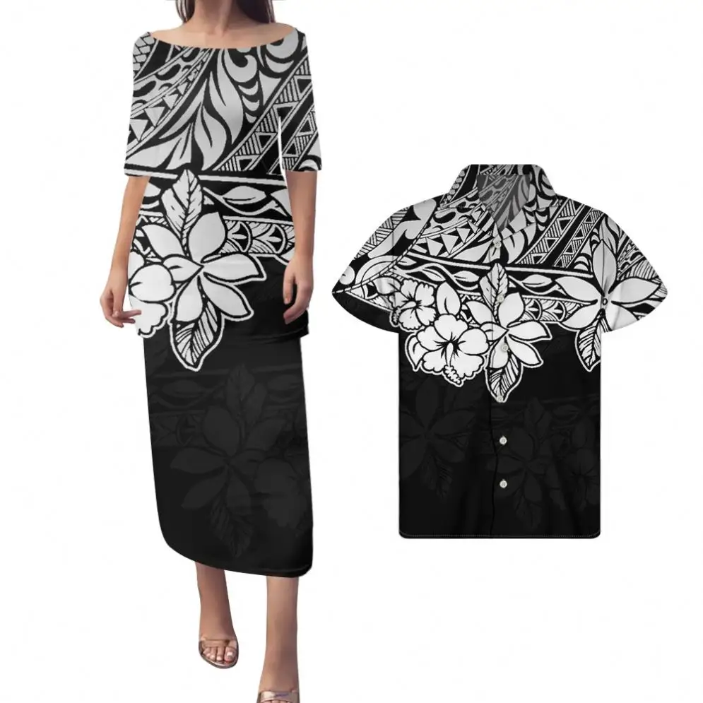 Polynesian Tribal Black Kleid und Hawaii hemd Traditionelle benutzer definierte große Größe Samoan Puletasi Kleider Günstige Casual Women Dress