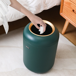 Basın kapaklı 9.5L altın çöp tenekesi dairesel üç boyutlu çizgili çöp kutusu plastik Modern çöp kutusu - Product Image 3