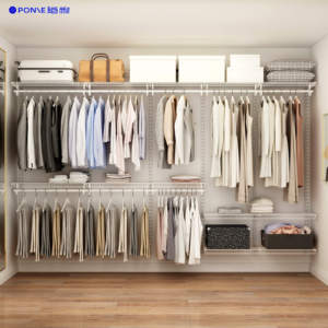 Groothandelsprijs draagbare kledingkast metalen kledingrek organizer met planken voor kleine slaapkamer studentenkamer - Product Image 1