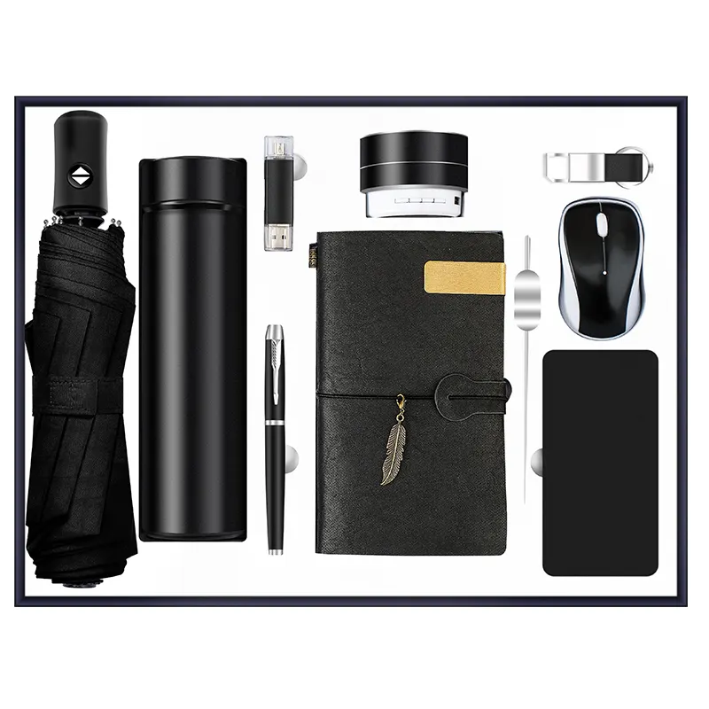 Nouveau gros luxe premium gadjet électronique articles parapluie flacon à vide et USB Flash Notebook avec banque d'alimentation pour hommes cadeau