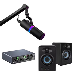XLR Dynamic <strong>Microphone</strong> Stand Sound Card Preamplifier Monitor Speaker Professional Recording Studio Kit - Product Image 1