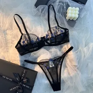 情趣内衣超薄网眼女性内衣钢圈文胸套装娘娘腔女性贴身套装性感套装透视Bilizna