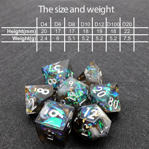 ชุดลูกเต๋าขอบคม RPG 7ชิ้นชุดลูกเต๋า DND เรซิ่นเกมกระดานหลายด้านของขวัญ DND สำหรับเกมตารางเล่นบทบาท (หลุมดำ) - Product Image 6