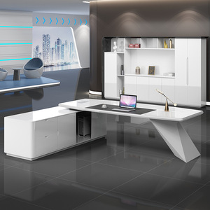 Alto brillo barato contemporáneo para mesas de ordenador de color blanco escritorios y gabinetes de oficina grandes fijos en forma de L - Product Image 2