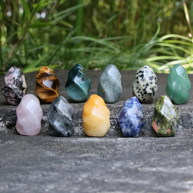 Mini pierres précieuses, cristaux naturels, flamme cristal, artisanat de guérison, ornements de bureau pour décoration, vente en gros, 10 pièces