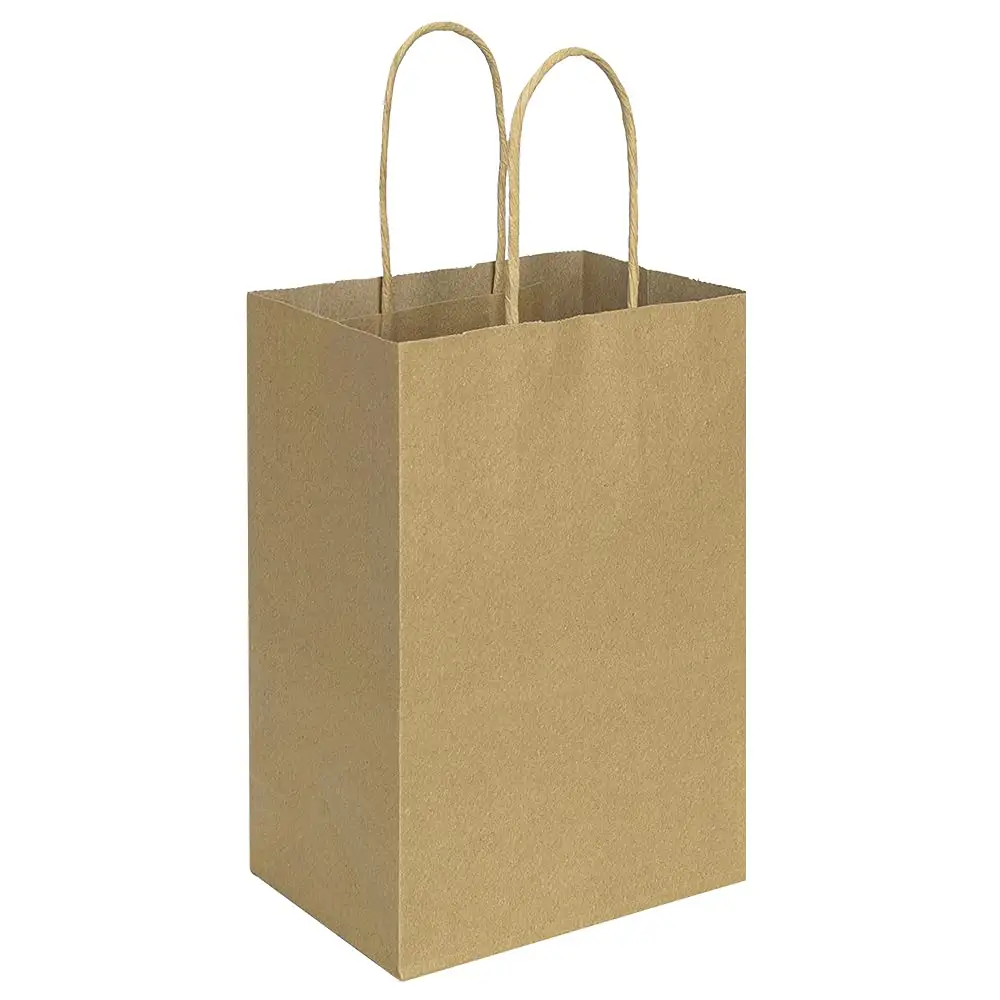 Sacola de compras luxuosa com alça e logotipo personalizado, sacola de compras em papel kraft natural