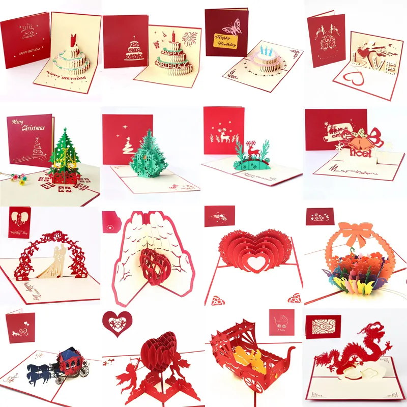 Tarjetas de felicitación 3D Pop Up con sobre, tarjeta postal cortada con láser para cumpleaños, Navidad, Día de San Valentín, fiesta, decoración de boda