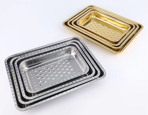 批发定制多规格矩形菱形图案不锈钢食品托盘家用深食品板 - Product Image 6