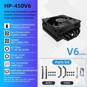 Ventilador de refrigeración de CPU de alto rendimiento HP450V6 150W 92 mm con control PWM para Intel/AMD Sockets Silent PC Case Fan - Product Image 6