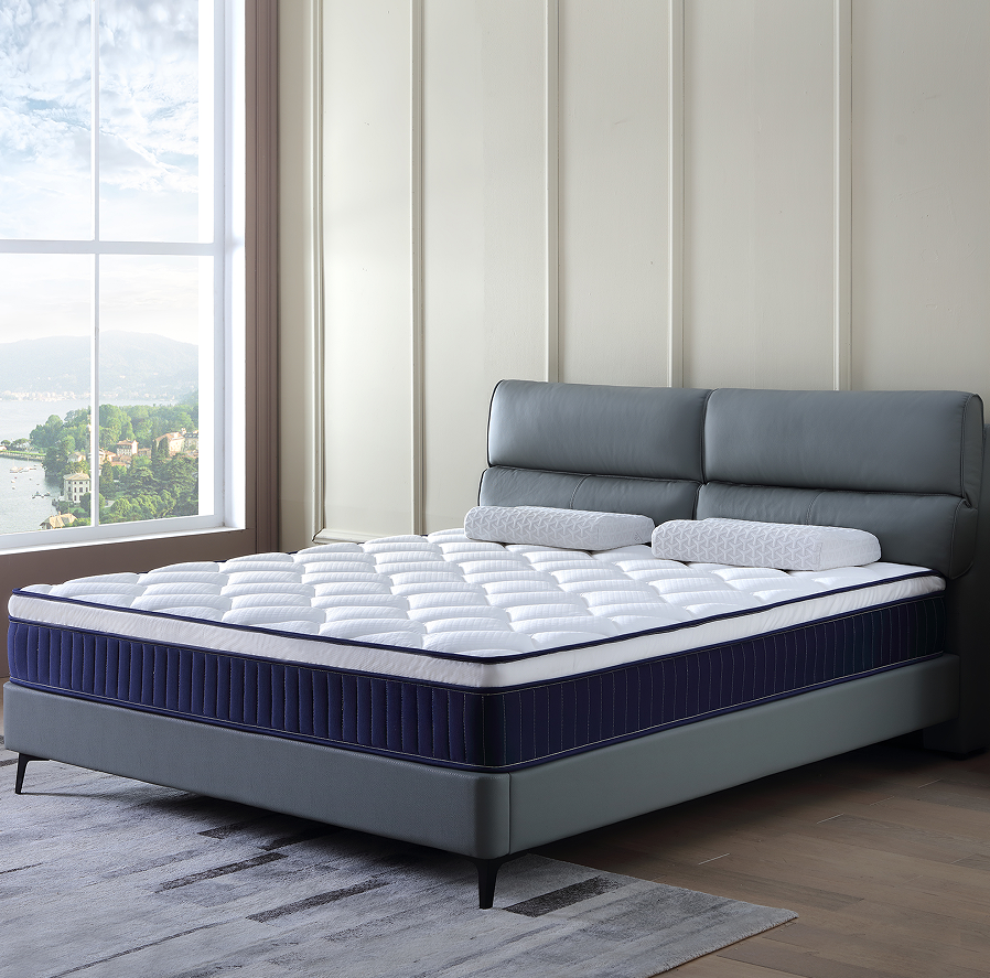 Bleu + Marron + Blanc + Mousse + Ressort + Queen + Mousse