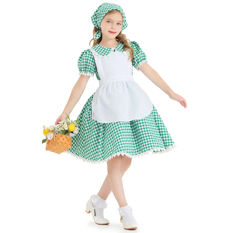 Oktoberfest Maid Pioneer Farmland campesino Cosplay disfraz para niñas pequeñas Plaid delantal vestido bata capa traje para niños