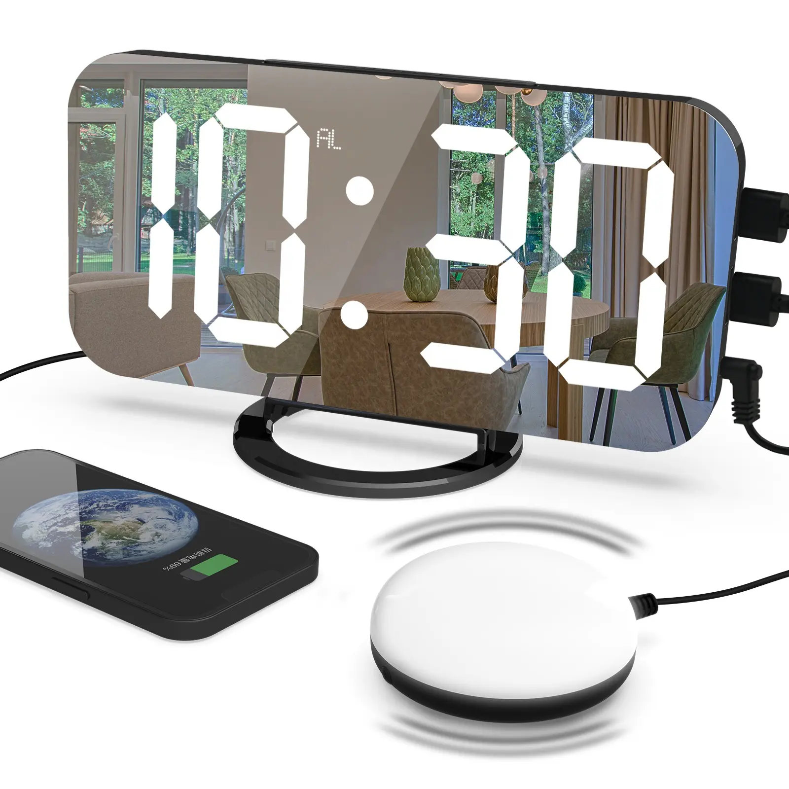 Reloj despertador con vibración Extra fuerte, reloj Digital con pantalla grande, luz nocturna, Cargador USB, novedad de 2022