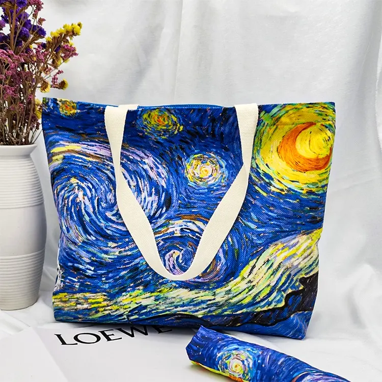 JIESMART Handbags for ladies Custom Size DIY Art Craft Van Gogh Illustration Oil Painting Printing Work Job Daily Use Canvas Bag
