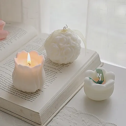 Velas con tapa de tarro de cera comestible, vela perfumada a granel, cera de soja Natural para decoración de bolas de rosas, propuesta de amor de boda