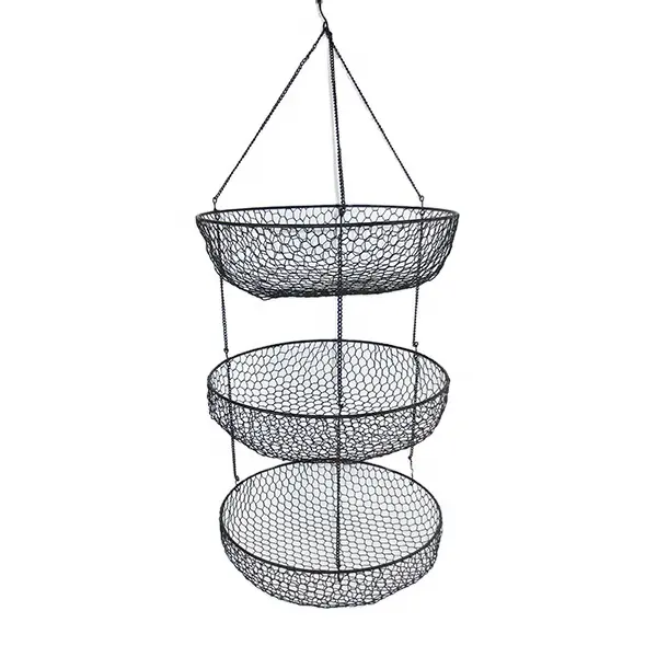 Factory wholesale 3 tier hanging basket iron storage basket wire basket