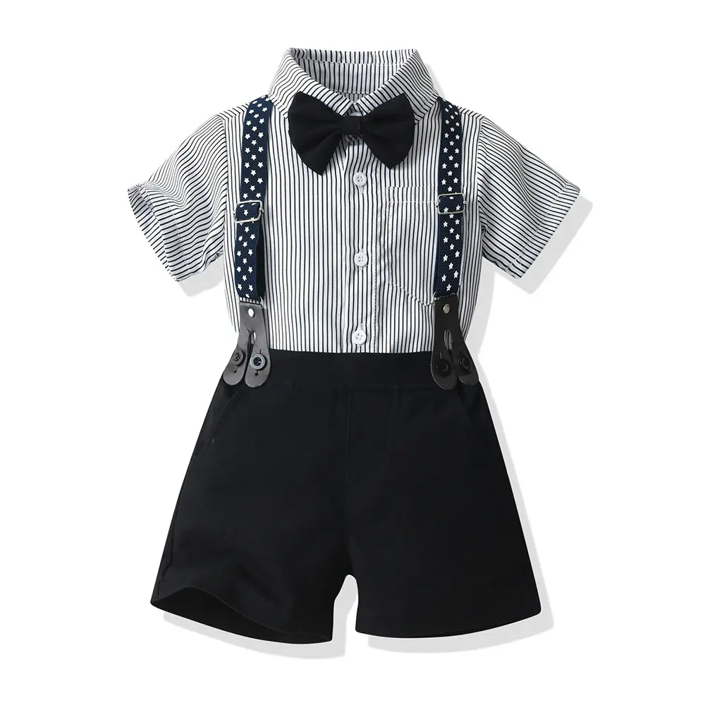カスタム服セット結婚式のストライプシャツとショーツセットのためのヨーロッパの男の子のスーツ綿の子供赤ちゃん子供フォーマルコスチューム