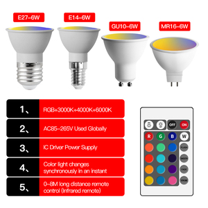 <strong>RGB</strong> GU10 MR16 GU5.3 E27 E14 <strong>LED</strong> Bulb Remote Color Changeable Smart <strong>LED</strong> <strong>RGB</strong> Bulb <strong>RGB</strong> GU10