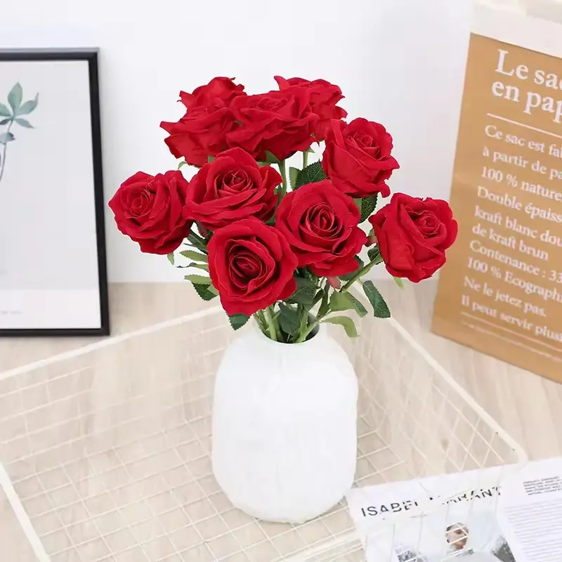 Искусственная фланелевая Роза, одноэтажный цветок, Свадебный, ручной, для гостиной, спальни, свадебный цветок