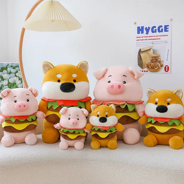 Muñeco de peluche de anime de 25/35/50cm, comida kawaii, hamburguesa, cerdo, perro, lindo, mini, Súper suave, muñeco de peluche, otros juguetes de peluche para bebés