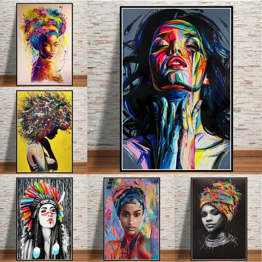 Cuadro artístico grafiti para mujer africana, decoración de pared, pintura Digital sobre lienzo, productos para el hogar, oferta más barata