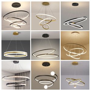 Creative Ambiance <strong>Led</strong> Lamp Living Room Hotel Circle Hanging Pendant Light <strong>Design</strong> 3d Printing Acrylic Gold Luxury Round <strong>Led</strong> Chand - Product Image 2