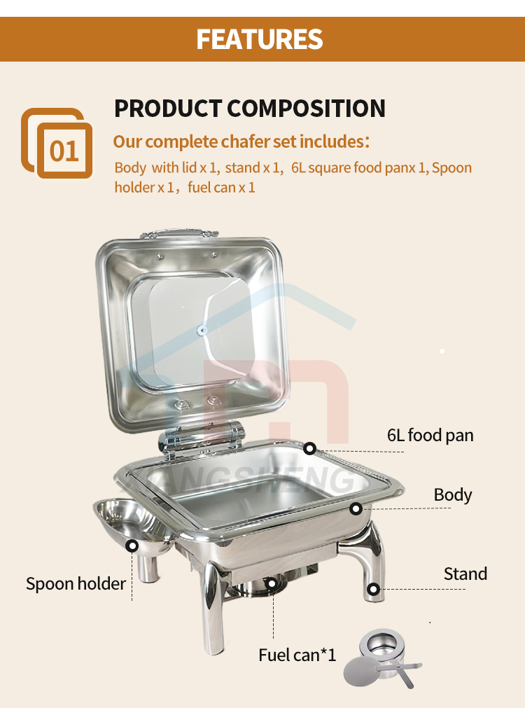 Electric Rectangular Square Heating Eletricnic Electronic Spare Parts F1017-L Eletrinical Hydraulic Chafing Dish
